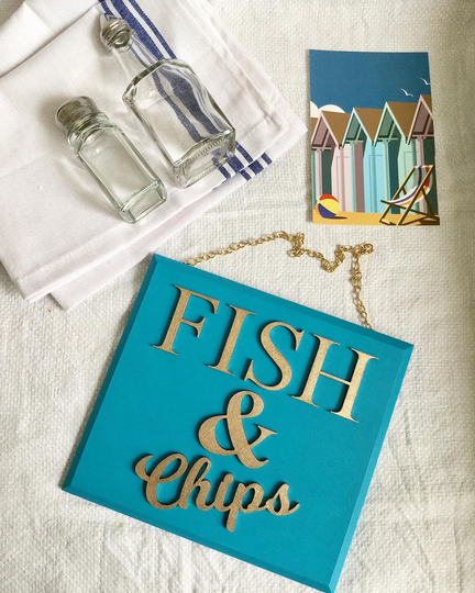 Fish & Chips Themed Gift Box, Seaside Style Decor, Accessories, Salt Vinegar, Beach Huts Postcard, Cotton Stripes