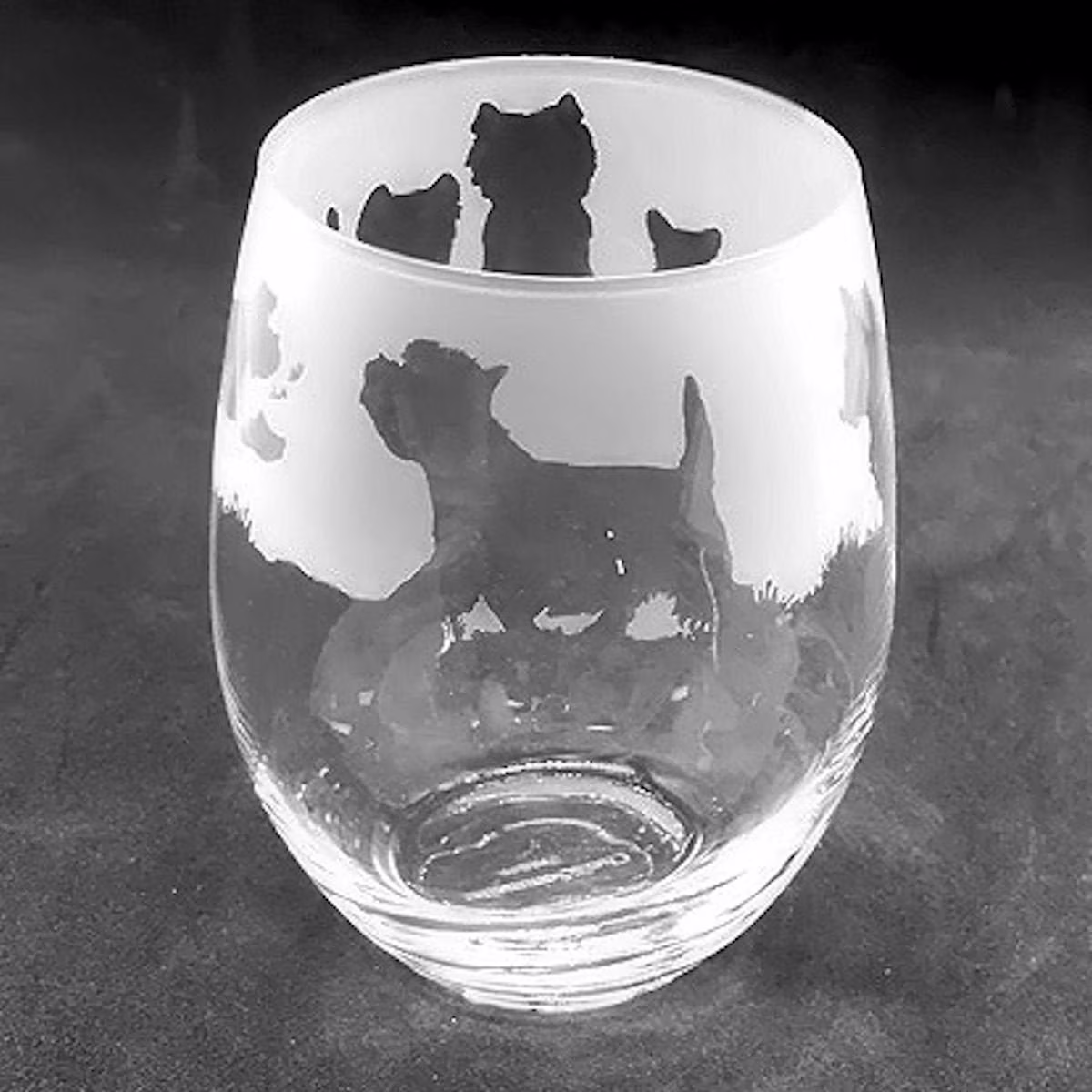 36Cl Stemless Wine/Water Glass With West Highland Terrier Design