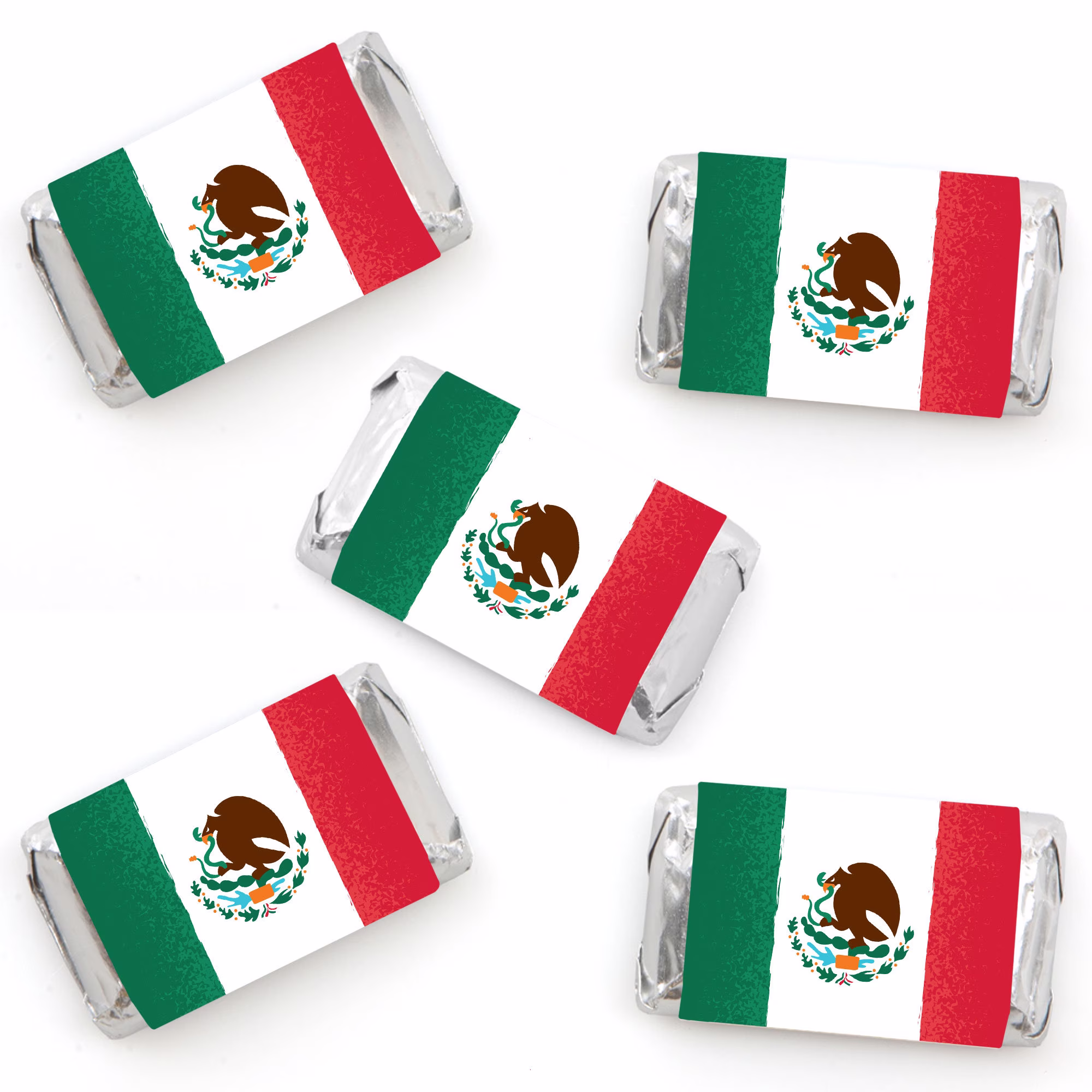 Viva Mexico - Mini Candy Bar Wrapper Stickers Mexican Independence Day Party Small Favors 40 Count