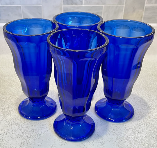 Set Of 4 Cobalt Blue Vintage Soda Fountain Glasses 12 Oz For Ice Cream Sundays Milkshake Yogurt Parfait Fruit Smoothie Or Protein Shakes