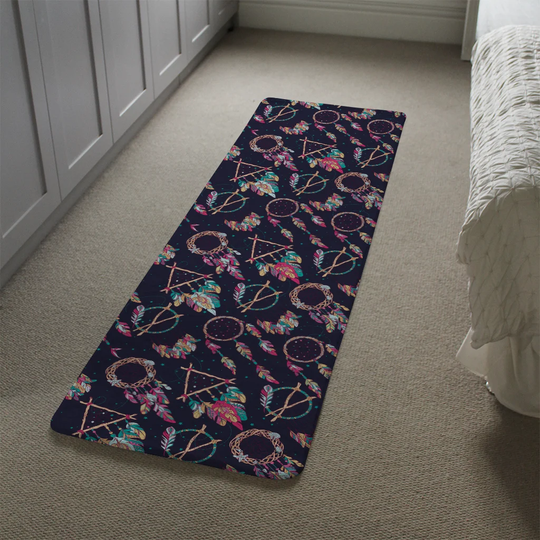 Kerby Pattern with Different Dream Catcher Amulet Designer Shaggy Black/Pink Rug