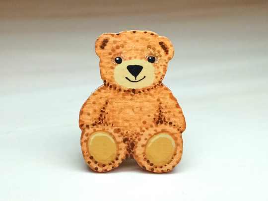 Small Bear Handmade Pin Or Fridge Magnet, Hand Painted Teddy Brooch, Little Wooden Badge, Friendship Gift