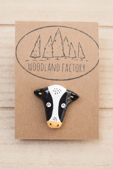 Cow - Brooch Or Magnet A Handmade Polymer Clay Badge Lapel Pin Fridge Magnet Cute Quirky Animal Gift Funny Jewellery Ceramic Vegan