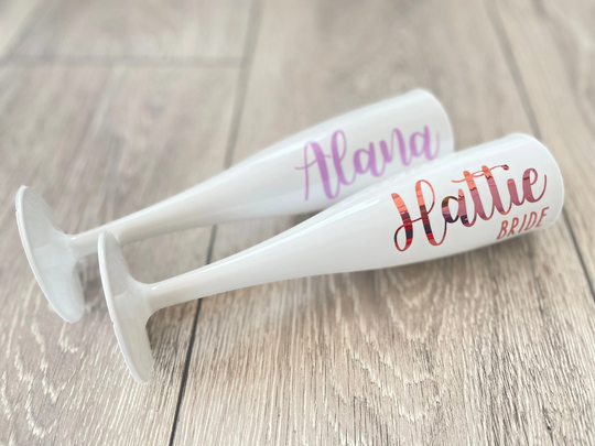 Personalised Wedding Flute - Glass Bridesmaid Bride Hen Party Weekend Away Reusable