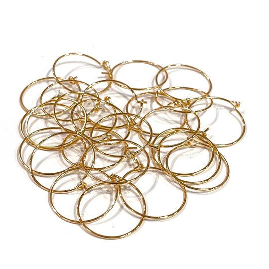 6 Pcs, 24Kt Gold Plated Earring Hoops, 20mm, Earring, Blanks