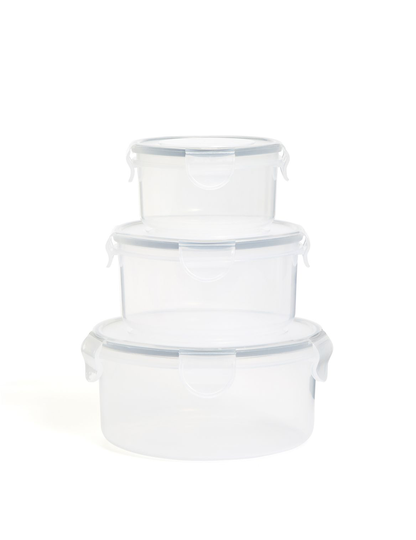 Set of 3 Round Clip Storage Containers grey