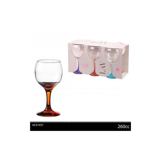 6Pk Wine Glasses 26Cl Asst Colours
