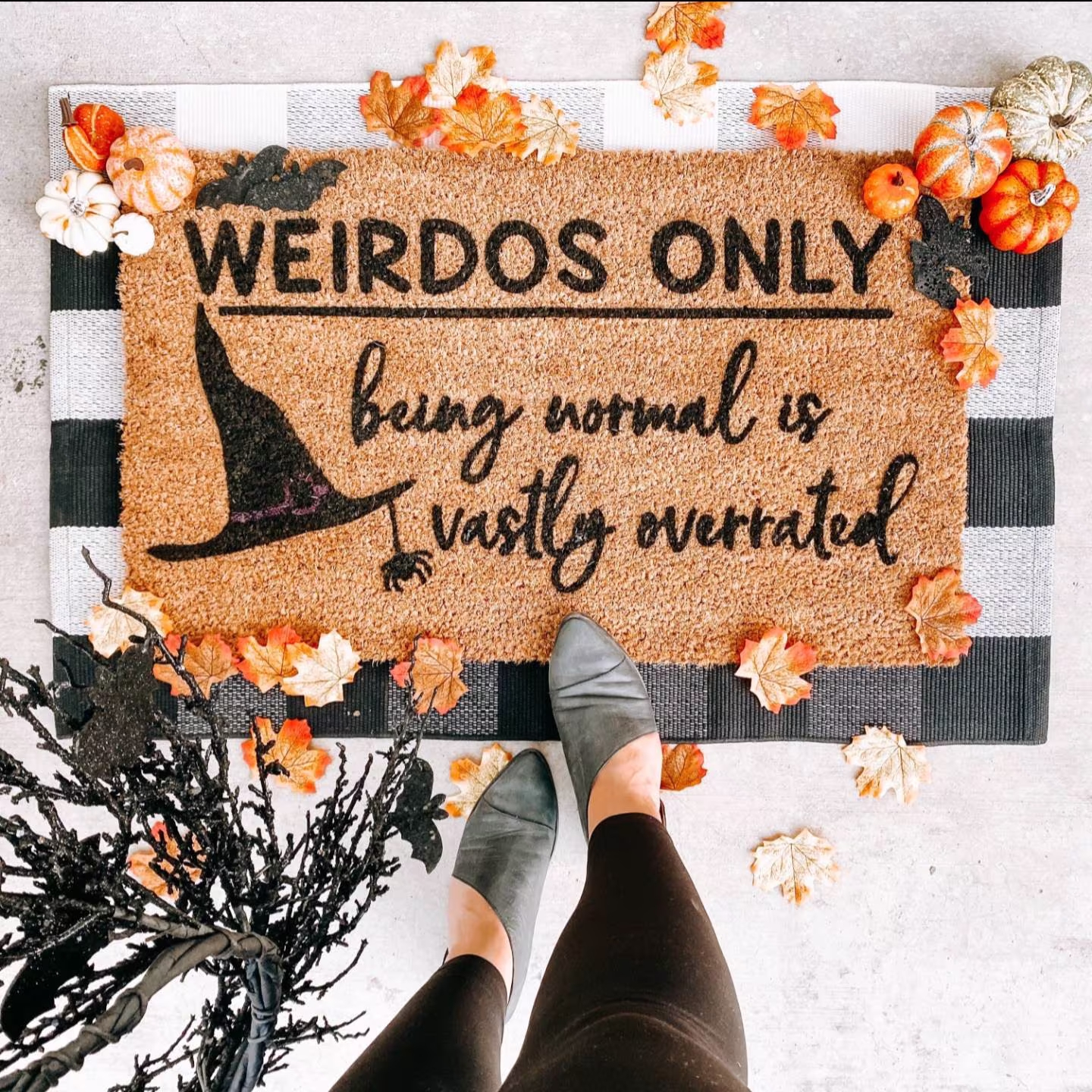 Weirdos Only Halloween Doormat, Being Normal Is Vastly Overrated Bloom Into Beautiful Welcome Mat, Outdoor Witchy Fall Decor