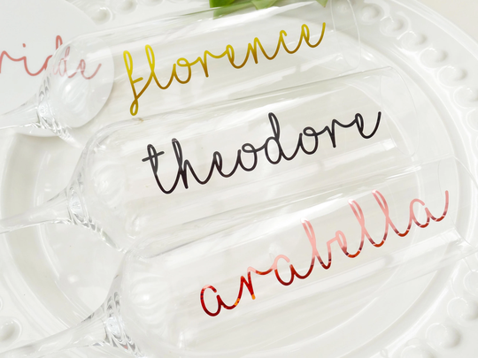 Glass Decal, Name Sticker, Personalised Wedding Favor, Script Vinyl Gift Box Bachelorette Hanger Tag