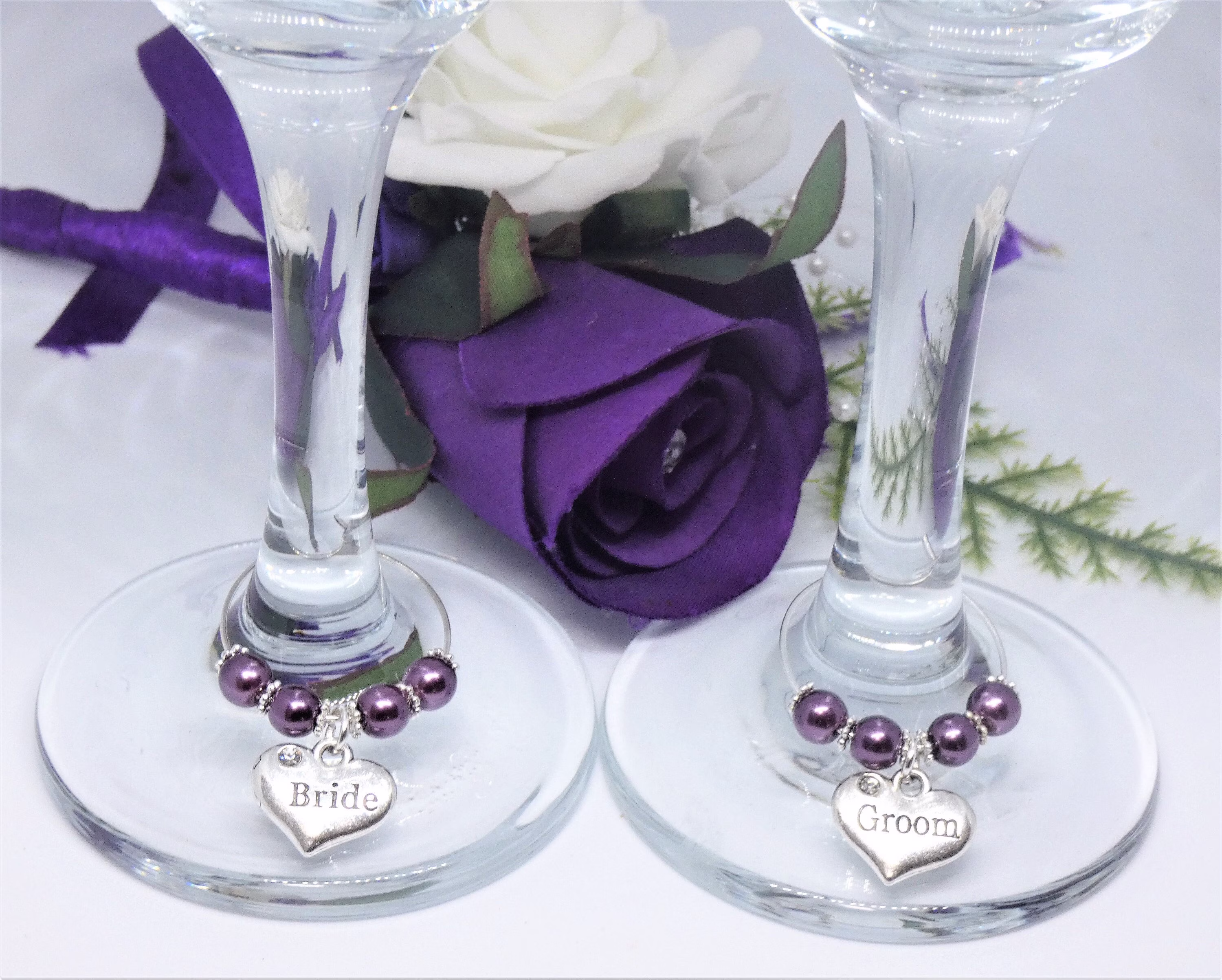 Wedding Charms. Bride & Groom Wine Glass Set Of Wedding Accessories. Charms For Weddings