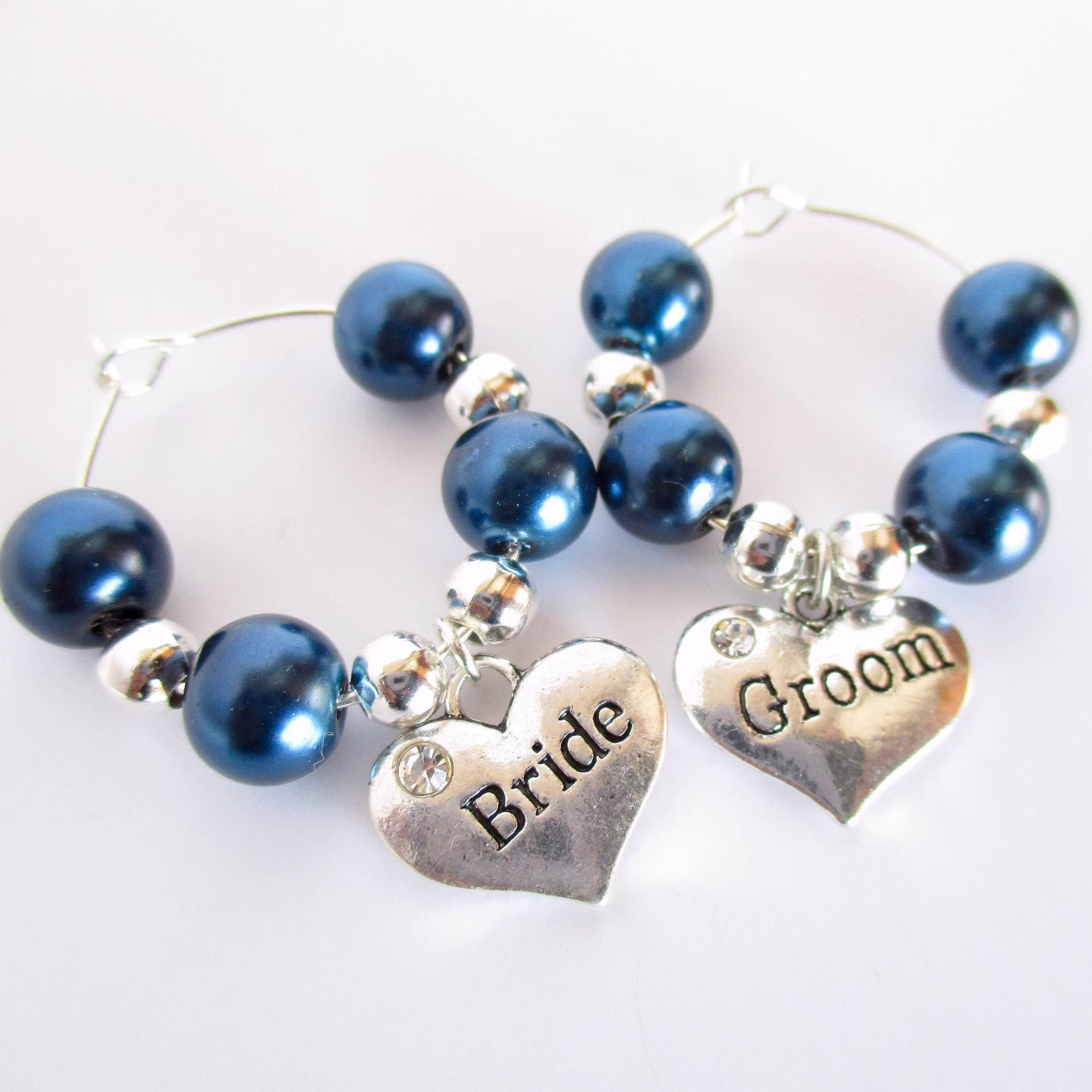 Bride & Groom Wine Charms, Wedding Tags, Charm Set, Custom Champagne Glass Charms