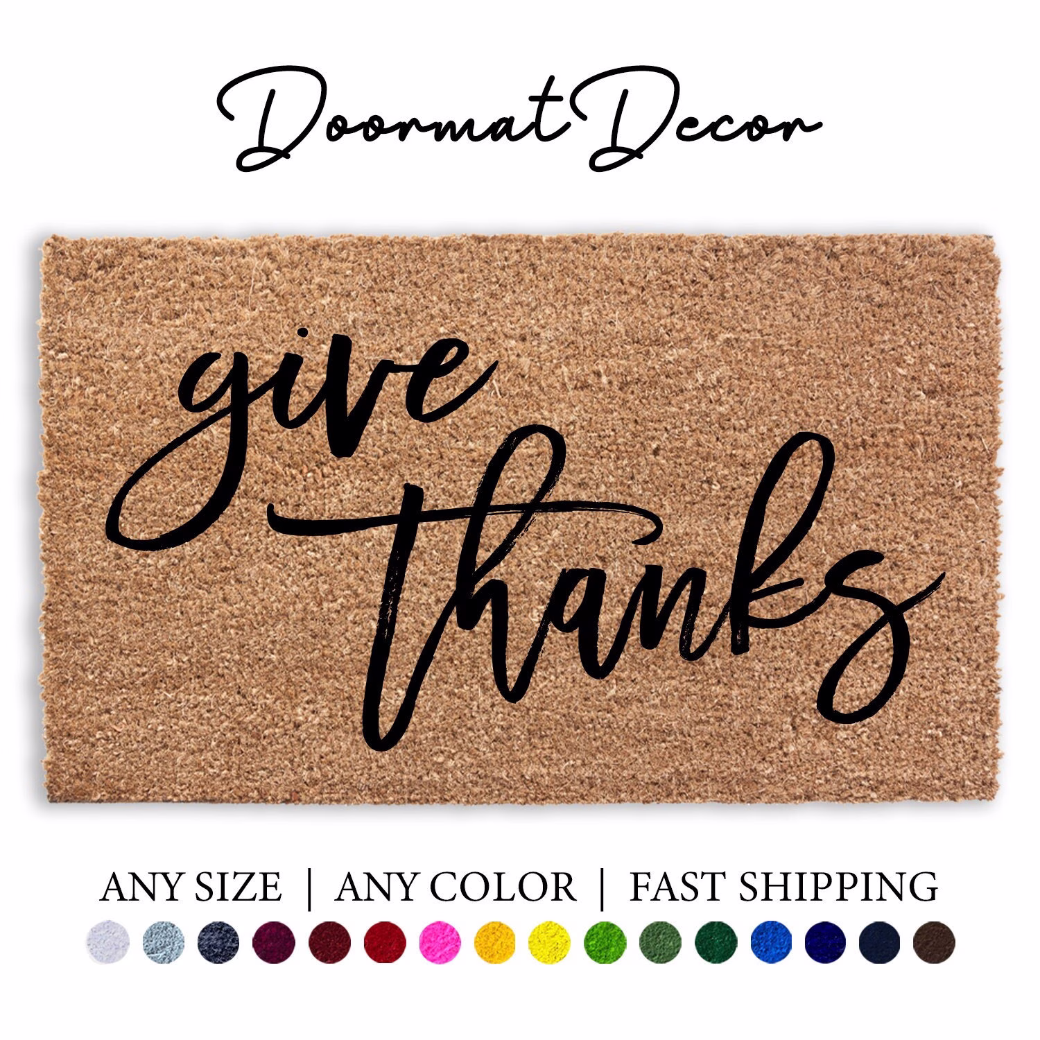 Give Thanks Doormat, Thanksgiving Rug Decor, Thankful Flocked Coir Outdoor Welcome Door Mat, Holiday Fall Autumn Halloween