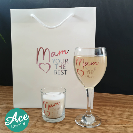 Mothers Day Wine Glass, Mothers Present, Present For Mothers, & Candle Set, Best Mam, Mum, Mother, Gifts Mam