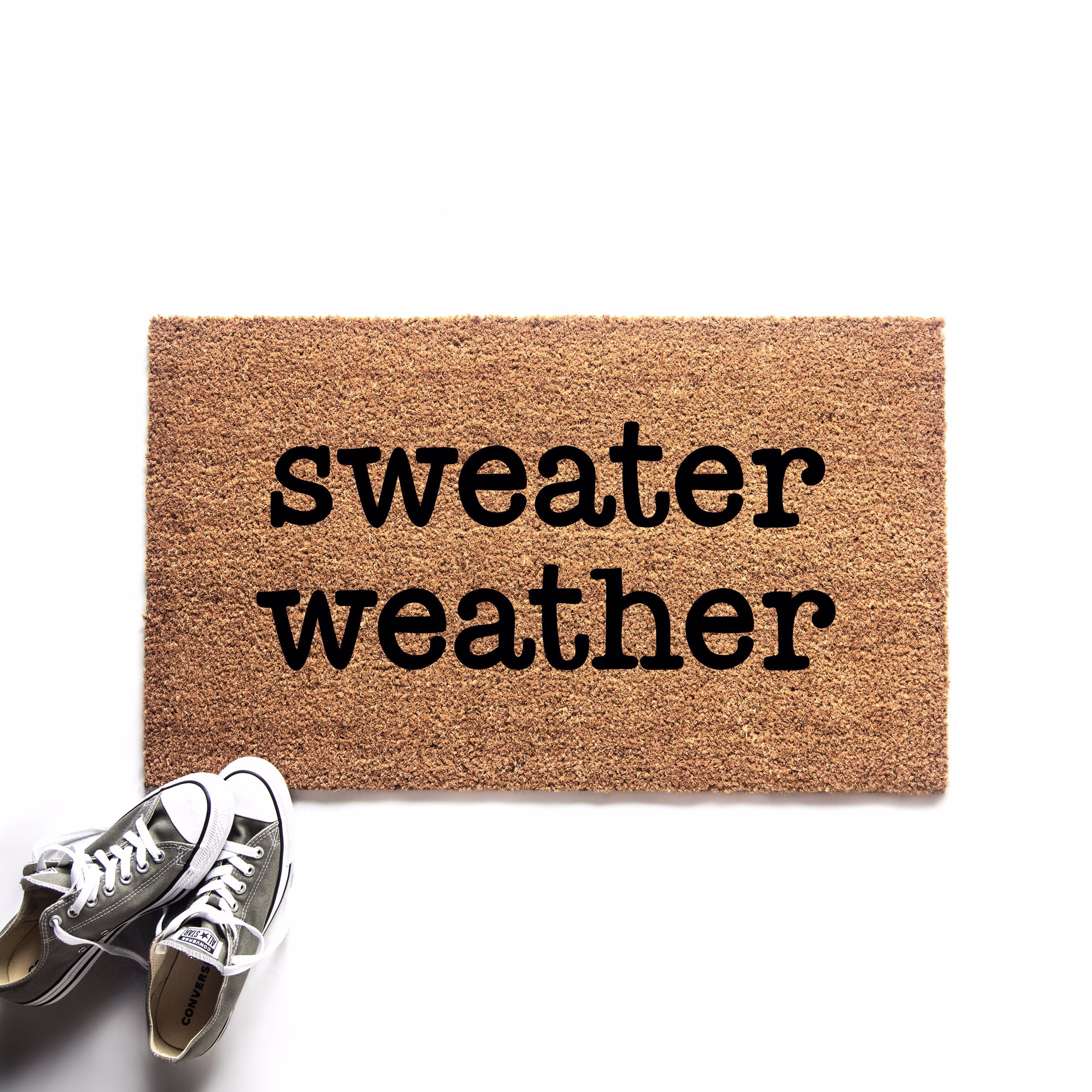 Sweater Weather Doormat, Rustic Fall Welcome Mat, Cute Modern Farmhouse Door Housewarming Gift, Front Porch Decor