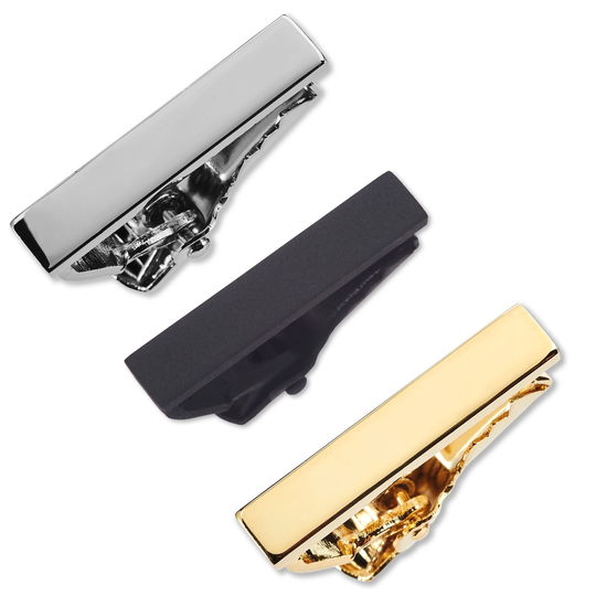 Groomsmen Or Ring-Bearer Wedding Skinny Tie Clips Bars 1 Inch Long Brushed Finish Gold Black Colors, Size Of Party Ring Bearer