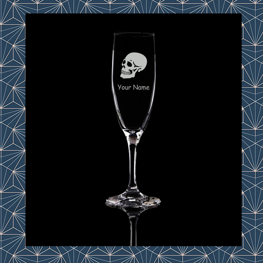 Skull Birthday Engraved Flute Prosecco Glass. Beautiful Etched Personalised With Name. Design Won't Wear Off Like Vinyl.99