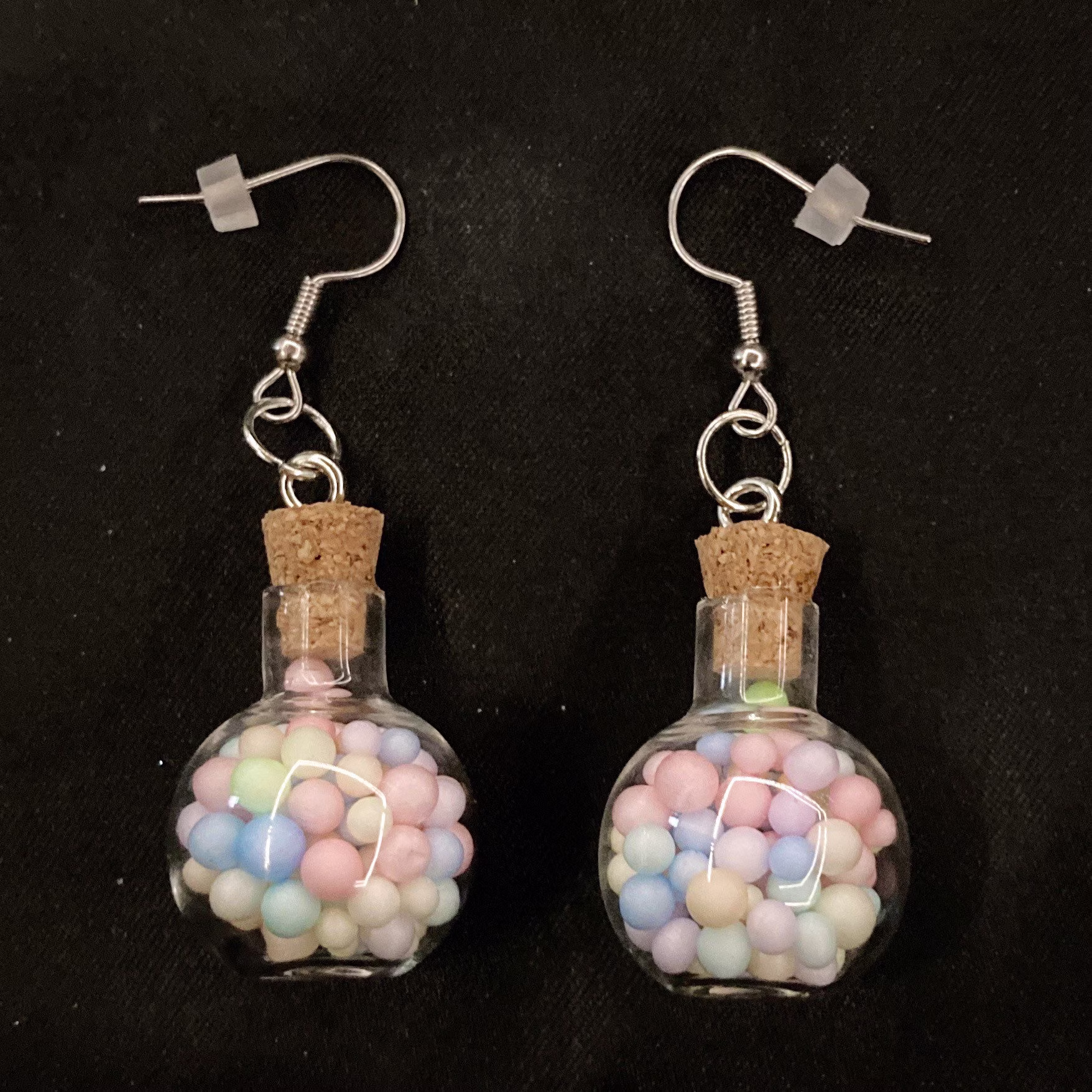 Shaker Charm Earrings, Jar Bottle Rainbow Balls, Bubble Gum, Pale Rainbow, Earrings For Girls, Jewelry