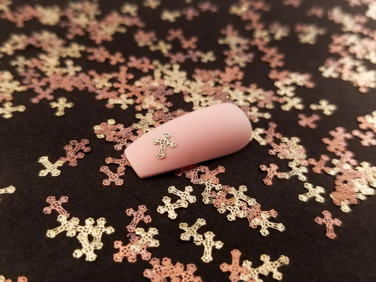 5mm Gold Toned Metal Baroque Gothic Cross Cabochons, Cute Nail Art Cabs, Charm For Resin, Resin Shaker Embellishments