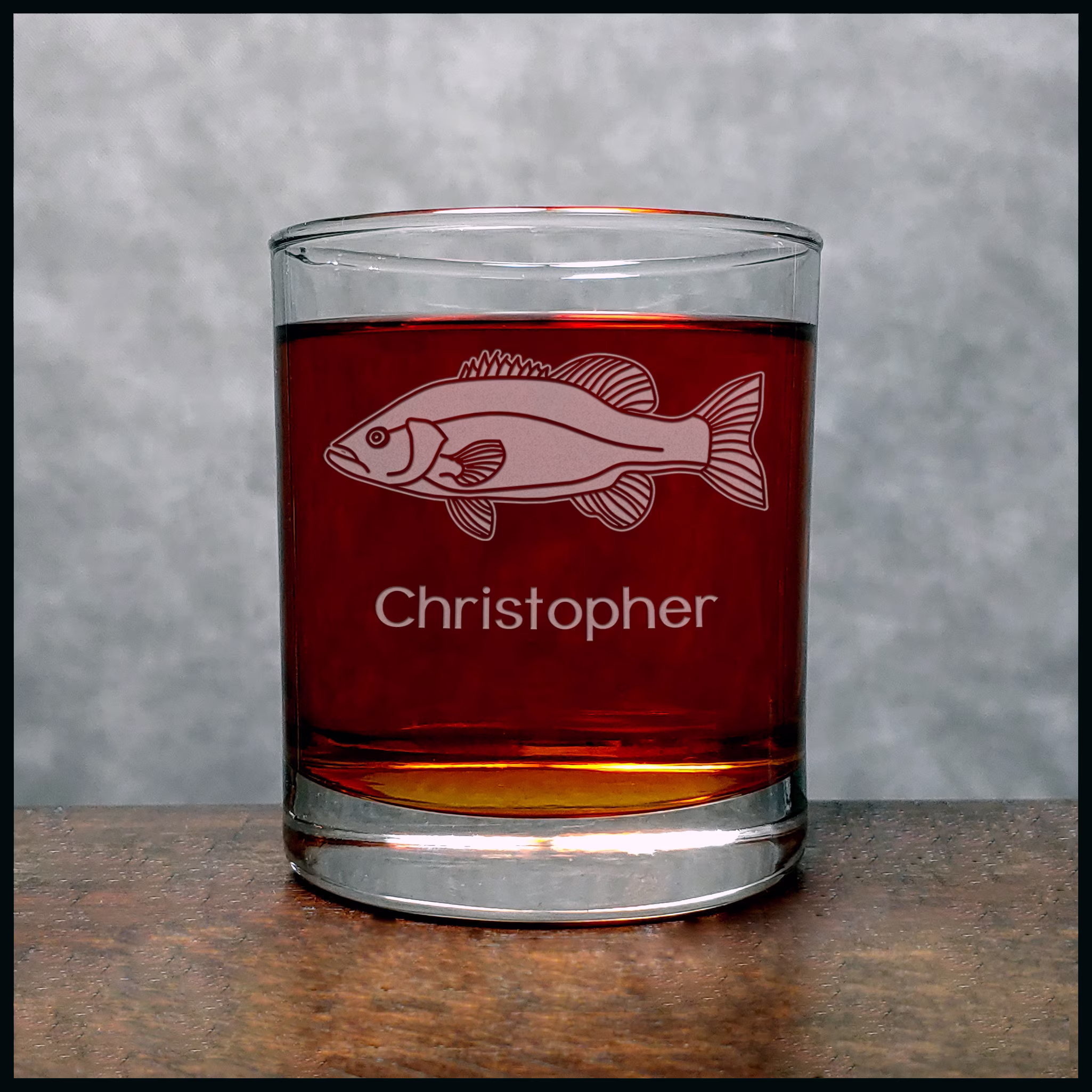 Small Mouth Bass Engraved 11.2Oz Whiskey Glass - Deeply Etched Rocks Personalized Gift Free Personalization