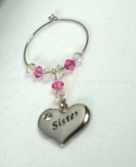 Wine Charm, Glass Sister, Swarovski Crystal Birthday Gift, Christmas, Stocking Filler, Birthstone Gift