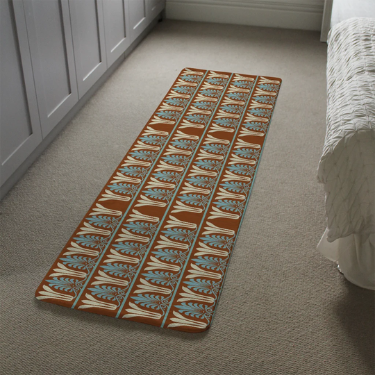 Koster Egyptian Flower Ornament Pattern Designer Shaggy Brown/Beige/Blue Rug