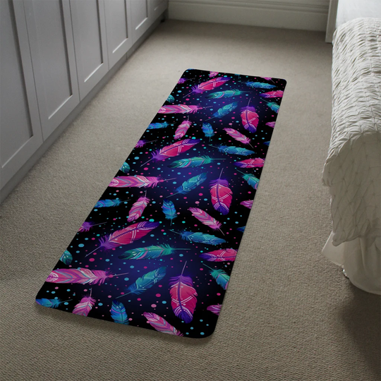 Ketchum Painted Bird Feathers Designer Shaggy Black/Blue/Pink Rug