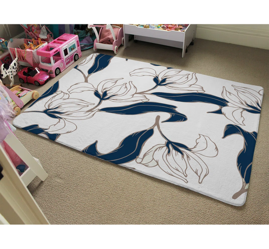 Ortego Flowers Designer Shaggy Blue/Brown/White Rug