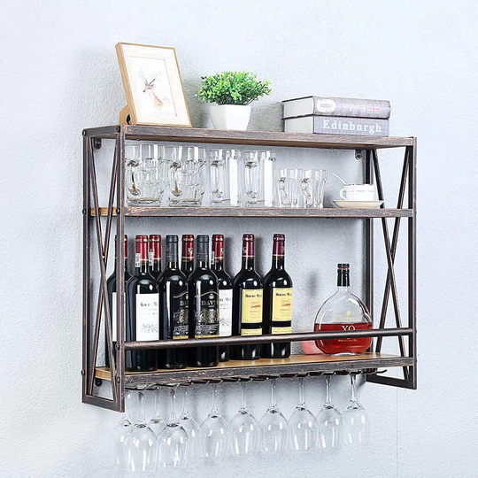 Rupelmonde 8 Bottle Wall Mounted Wine Bottle & Glass Rack