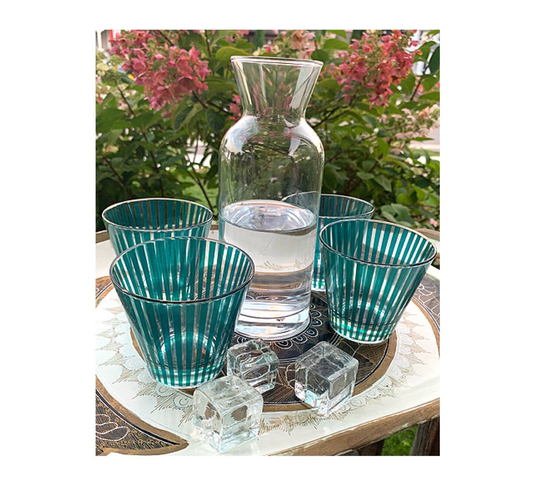 Glass Set Barware Vintage Rock Mid Century Modern Drink Cocktail Lowball Old Fashioned Party Decor Hostess