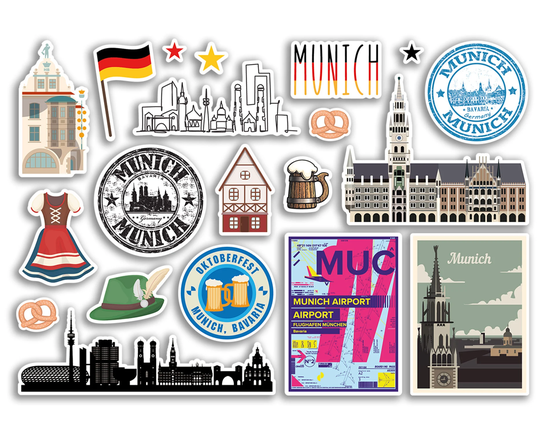 A5 Sticker Sheet Munich Landmarks Vinyl Stickers - Germany Beach Airport Stamps Skyline Scrapbooking Flag Travel Holiday City Luggage #79109