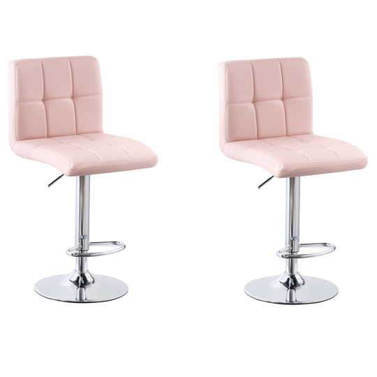 (PU Leather Pink) 2x Charles Jacobs Cube Style Adjustable Breakfast Bar Stool with Footrest Pair
