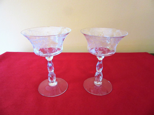 A Single Cambridge Glass, "Chantilly Pattern" Champagne Glasses, 5 7/8