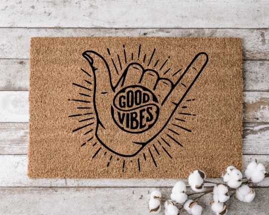 Good Vibes Only | Happy Welcome Mat Glad You Are Here Door Rug Cheerful Gift New Home Doormat Housewarming Closing