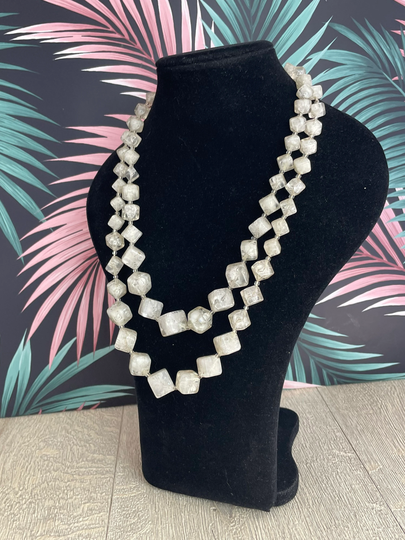 White Lucite Cube Necklace - Beaded Confetti Ice Costume Jewellery For Women