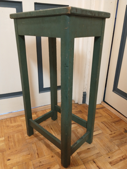 Vintage Tall Wooden Lab Stool - Green Painted Shabby & More 71cm