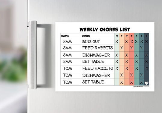 Magnetic A4 Chores List, A4, Jobs, Planner, Weekly, Magnet, Colourful, Fridge, Planner
