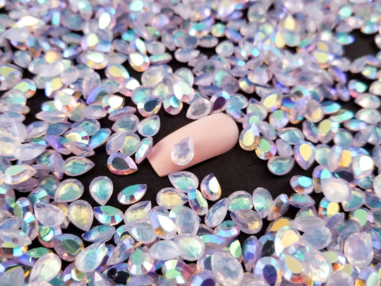 7x5mm Iridescent Ab Purple Pear Teardrop Pointed Back Resin Cabochon, Gem Shaker Mold Embellishment Bits, Nail Gems, Rhinestone