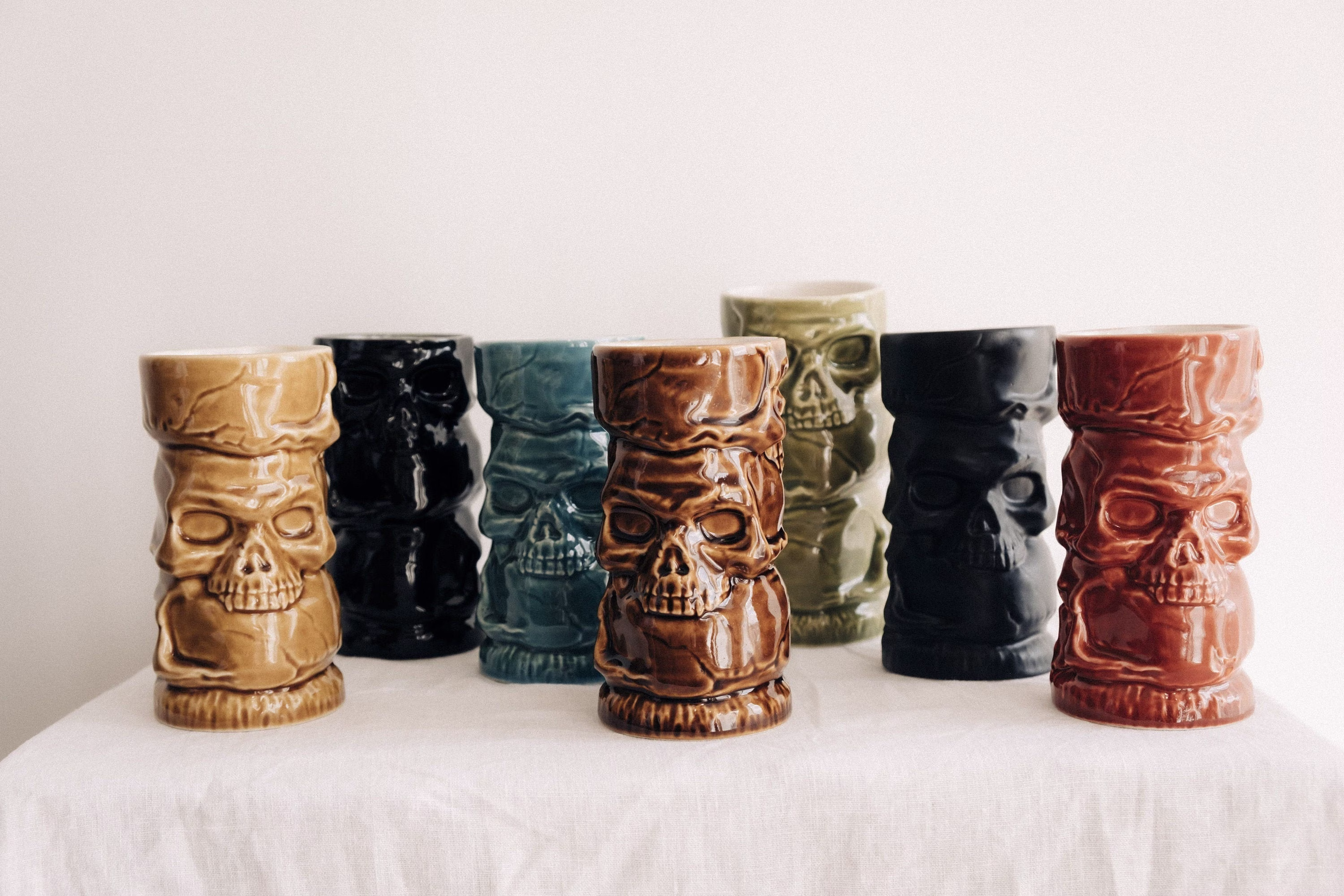 Skull Tiki Mug, Red, Black Matt, Glossy, Olive, Brown, Blue, Beige , 450Ml | 15 Fl Oz
