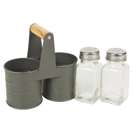 Salt and Pepper Shaker with Bucket Holder Set