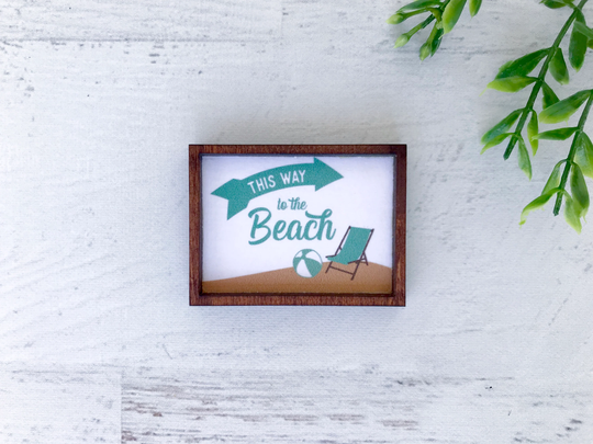 Wood Framed Miniature Sign | Farmhouse Type Tiered Tray Décor Handmade in U.s.a. - This Way To The Beach