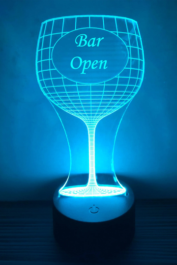 Engraved Led Neon Multi Colour Wine Gin Glass Night Light -