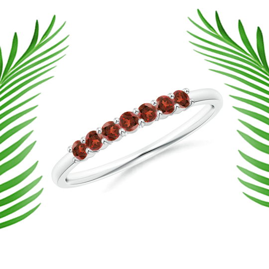 Half Eternity Seven Stone Garnet Wedding Band-Garnet Ring-Handmade Ring-Garnet Stone-Silver Ring-For Gift