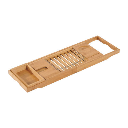 HOMCOM Extendable Bamboo Bathtub Shelf Rack Bath Caddy Tray Bathroom Storage | Aosom Ireland