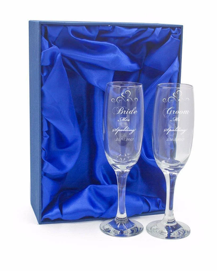 Personalised Engraved Champagne Flutes X 2 Wedding Day Bride & Groom