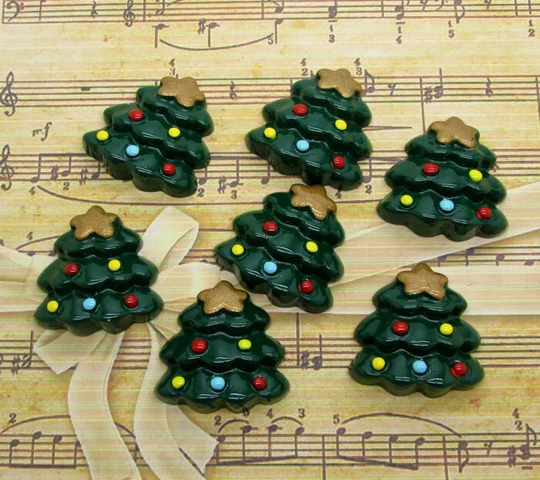 10 Pcs. Resin Christmas Tree Decoration Crafts Kawaii Bead Flatback Cabochon Fridge Magnet Scrapbook Diy Accessories Buttons D74