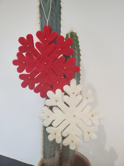 Nordic Arctic Large Felt Snowflake Christmas Tree Festive Hanging Decorations 13cm - Red & White Set Of 2 Or Singles