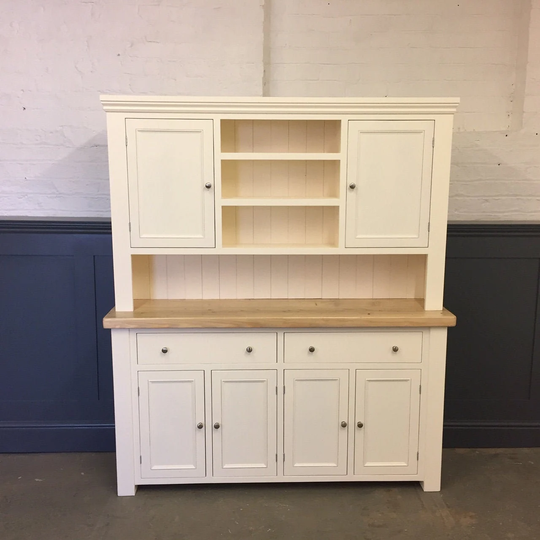 Large Shaker Style Welsh Dresser. 2 Drawer Over Cupboard Bottom & 3 Shelf Top. Weathered Oak Top & Painted Base Contemporary