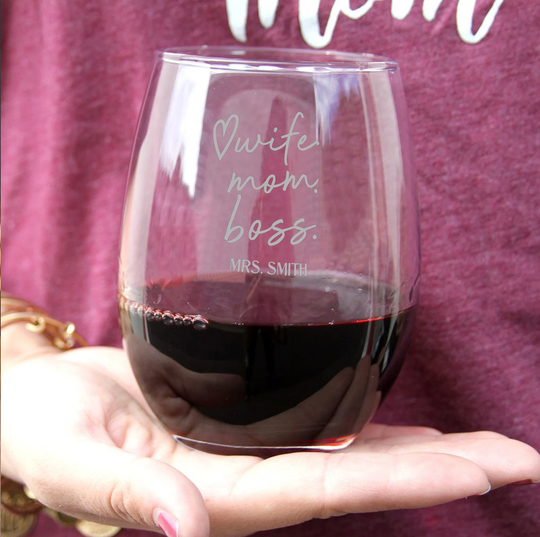 Wine Glass Engraved - Christmas Gift -Wife Mum Boss Glass, For Boss Gift
