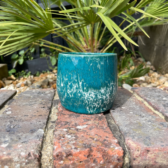 Handmade Ceramic Wine Cup, Teal & White Tumbler - Seconds Ready To Ship