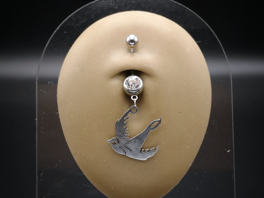 Jewelled Belly Bar With Swallow For 1.6mm/14G By 10mm Piercings